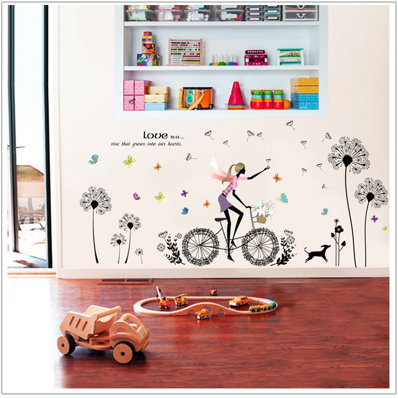[HCM]Decal dán tường Cô gái và xe đạp trang trí phòng khách