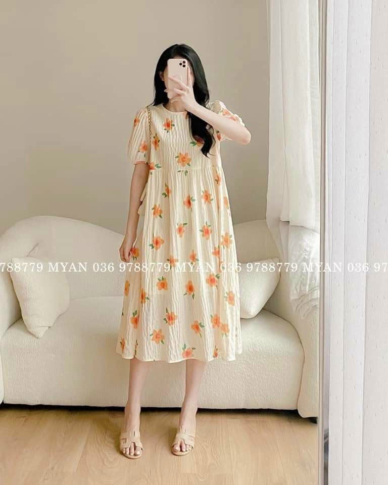 Váy bầu quần áo bầu dài hoa hàn quốc cho bà bầu-đồ bầu đẹp