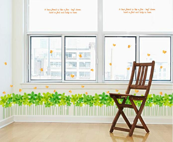 [HCM]Decal trang trí chân tường Cỏ May Mắn xanh