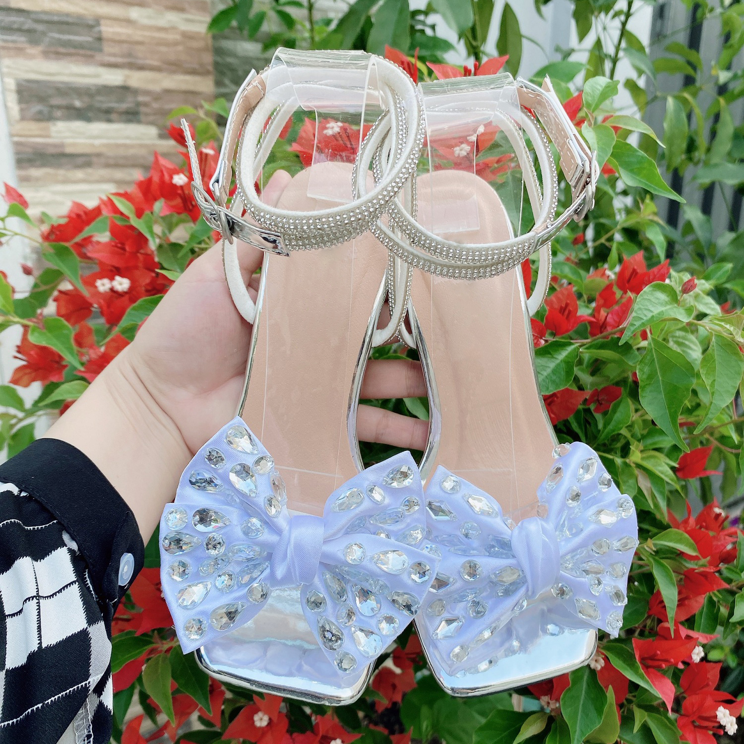 GUỐC NỮ 7 PHÂN CỰC XINH NƠ ĐÍNH ĐÁ MÀU BẠC