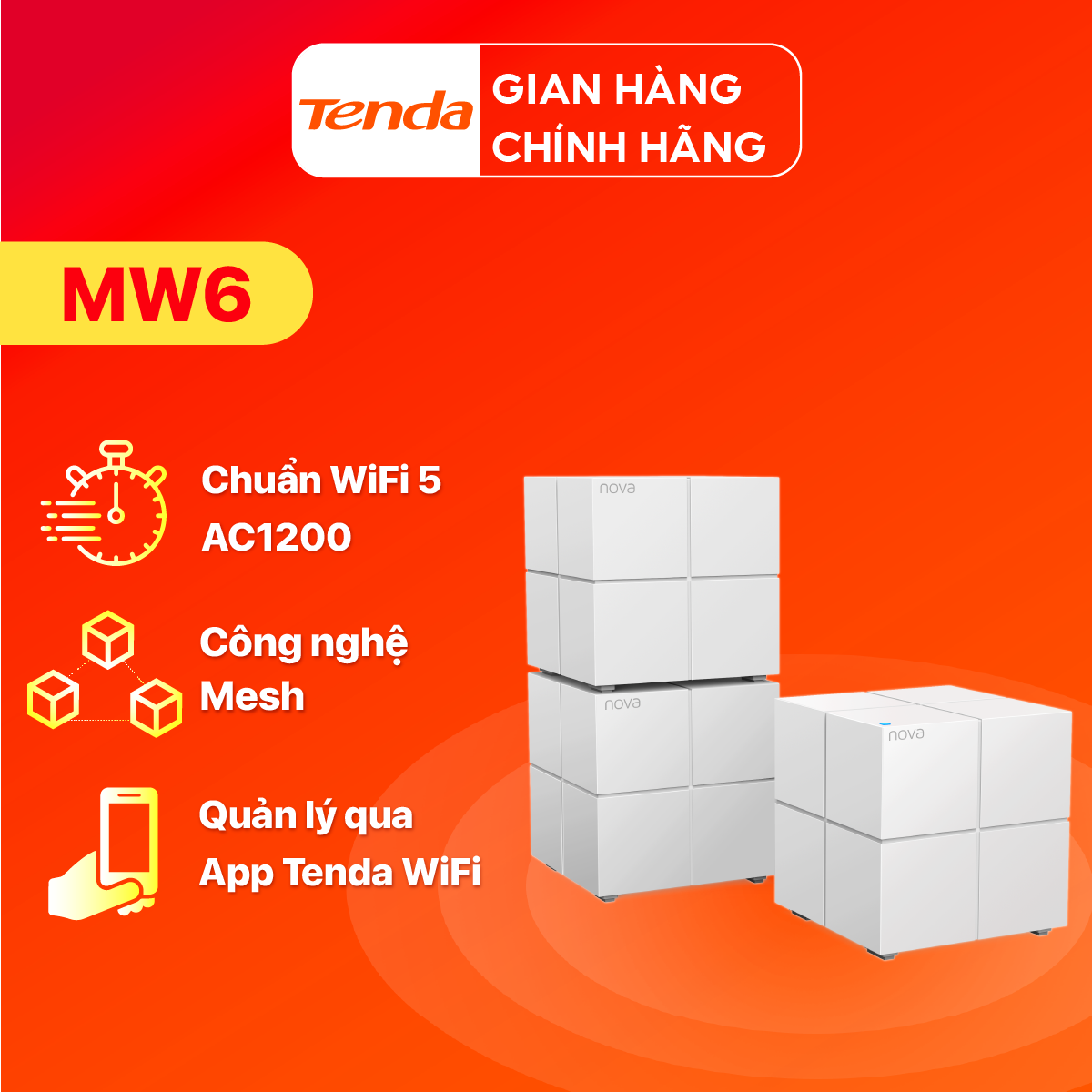 Hệ thống wifi mesh tenda nova mw6 cho gia đình ac1200mbps - hàng chính hãng