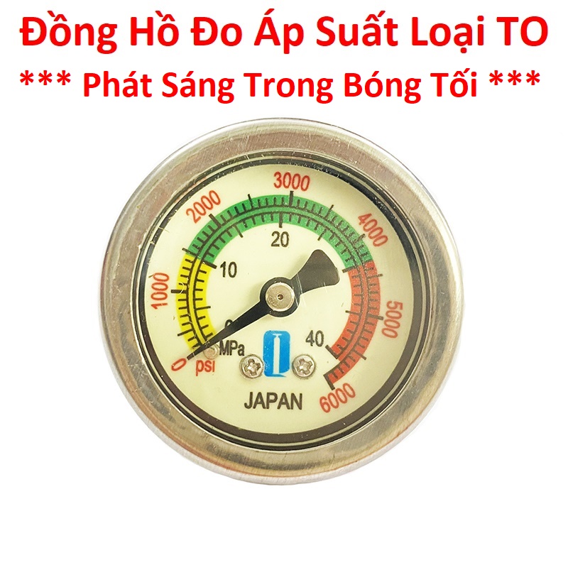 Đồng hồ đo áp suất 40MPa - chân 10 (loại TO) (~ 6000 psi) - Mặt phát sáng trong bóng tối pkb ( Trắng ) dùng cho bơm tay cao áp, ti bơm, ron, van, pon, vòi bơm, kẹp ray, kẹp ống, roan.
