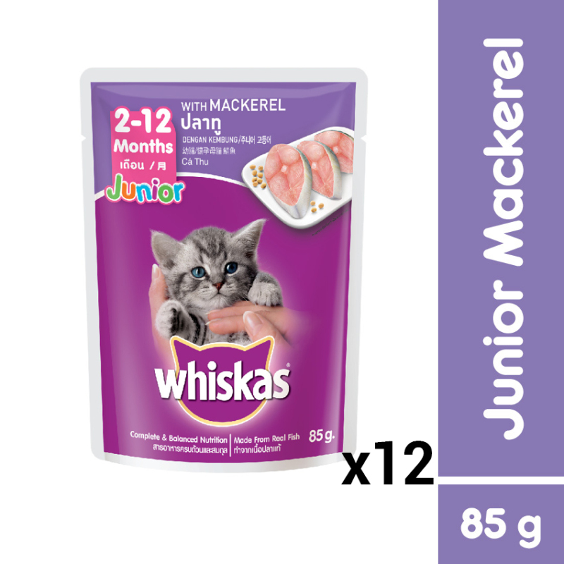 Bộ 12 túi thức ăn mèo con Whiskas vị cá thu túi 85g/túi