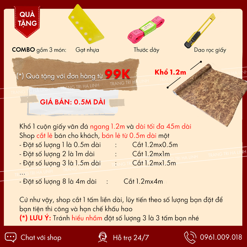 Decal dán bếp vân đá chống dầu mỡ dán bàn, tủ tường nhiều mẫu hoa văn đẹp khổ 1.2mx0.5m