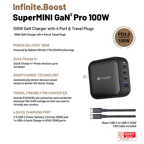 Củ Sạc Mazer Infinite.BOOST SuperMINI GaN PD 100W Wall Charger
