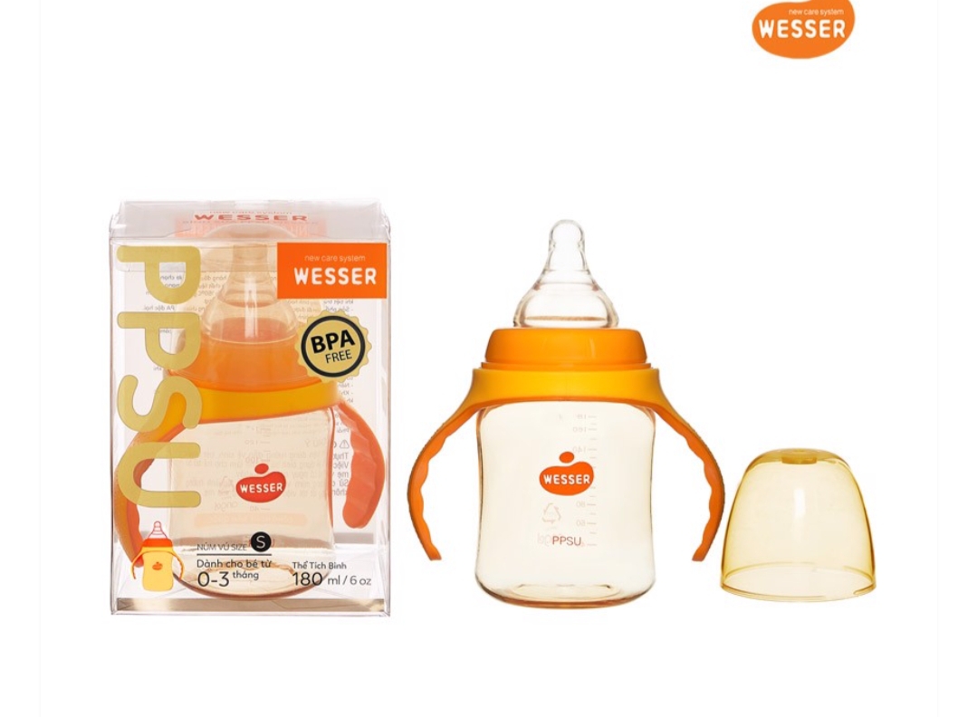 Bình sữa Wesser cổ rộng có quai PP 260ml - M