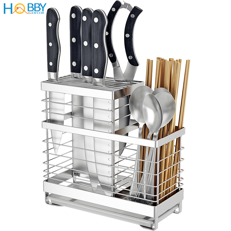 Kệ đựng đũa muỗng dao kéo 2 ngăn đa năng Hobby Home Decor KDM Inox 304 không rỉ sét