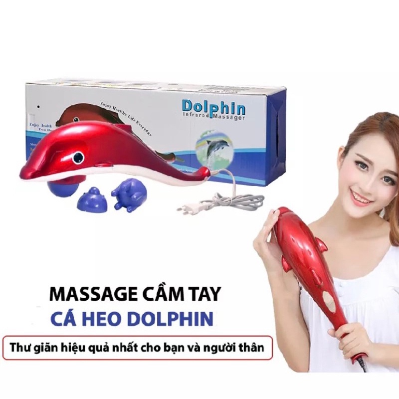 [SIÊU RẺ- HỎA TỐC 2H] Máy Massage Cầm Tay, Máy Massage Toàn Thân, Máy Massage Thư Giãn, Máy Massage Hình Cá Heo 3 Đầu (Đỏ)