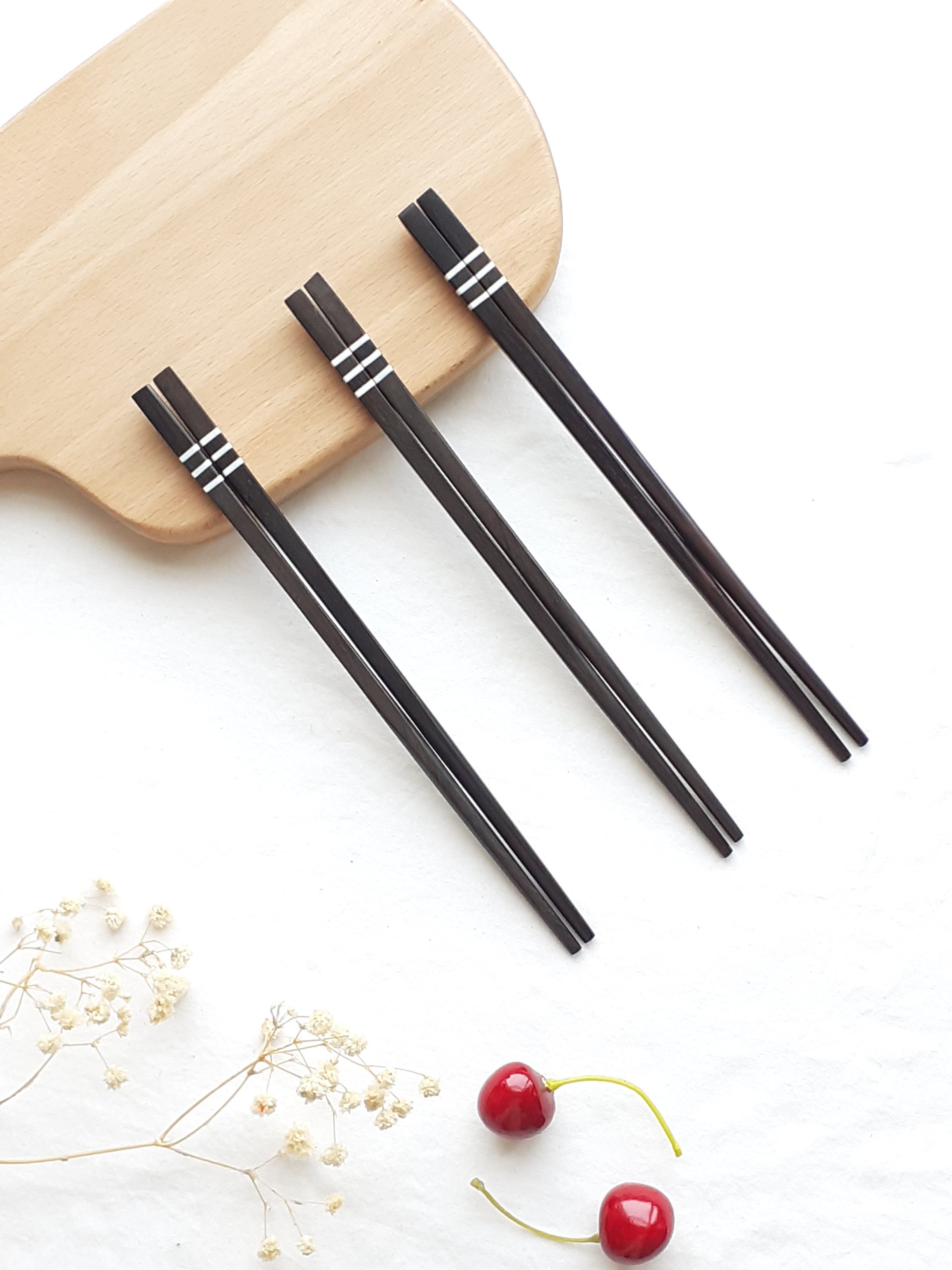 Đũa gỗ Mun khảm 3 vạch 21,5cm - Bộ 5 đôi
