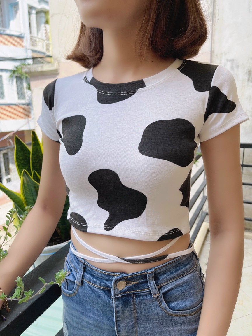 [HCM]Áo Croptop Màu Bò Sữa Quấn Bụng