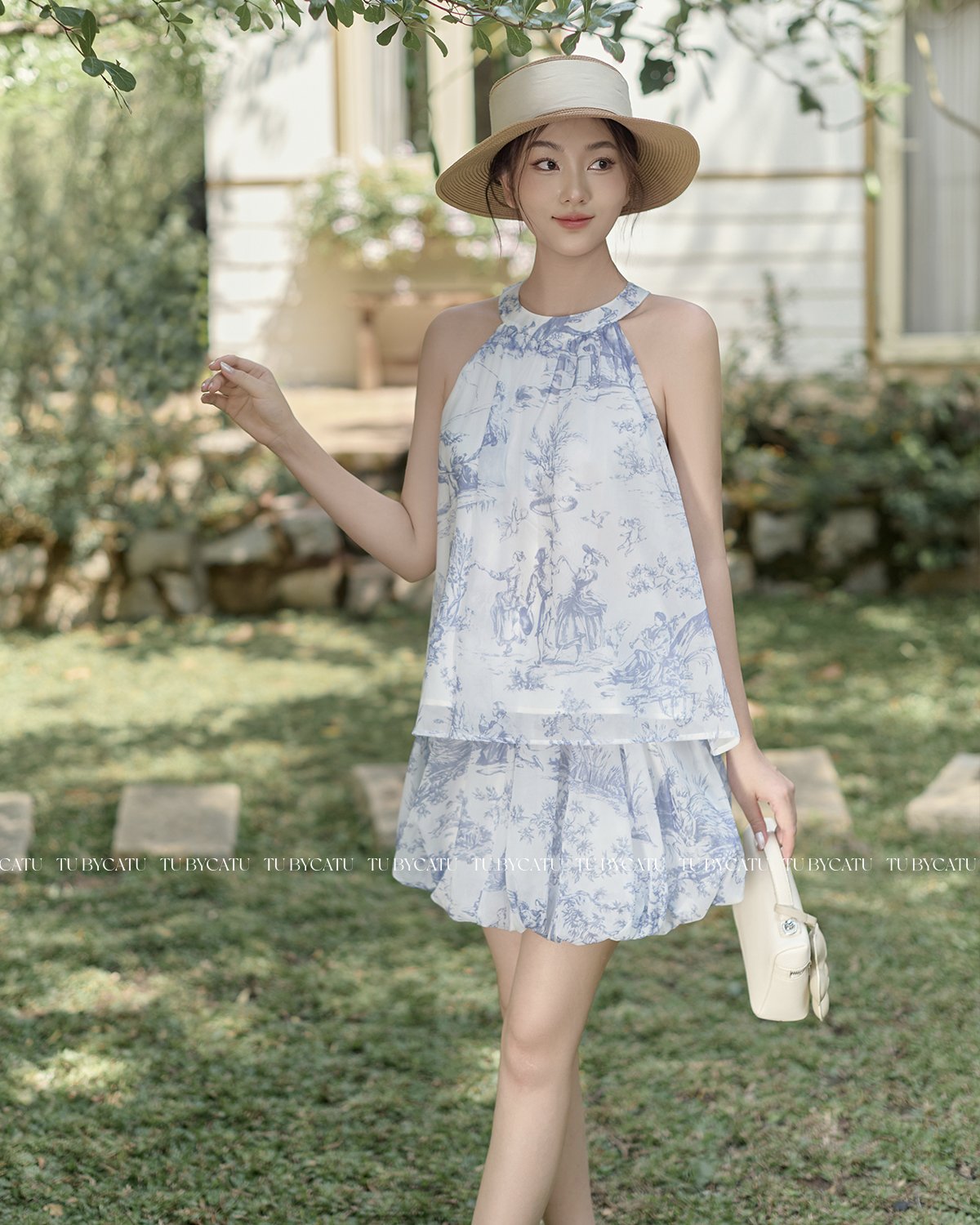TUBYCATU | Set áo yếm và quần pattern pink/ blue
