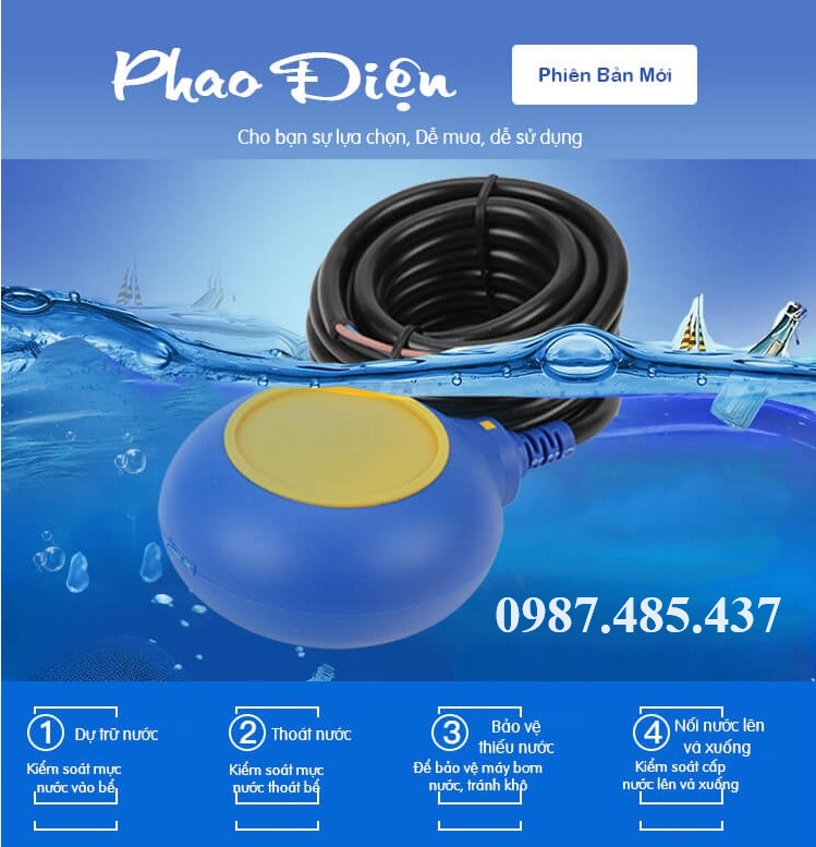 Phao điện bơm nước chống cạn chống tràn 3m-5m