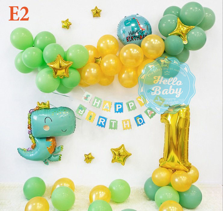 Set bóng trang trí sinh nhật chủ đề khủng long cho bé (Bơm + Băng Keo)