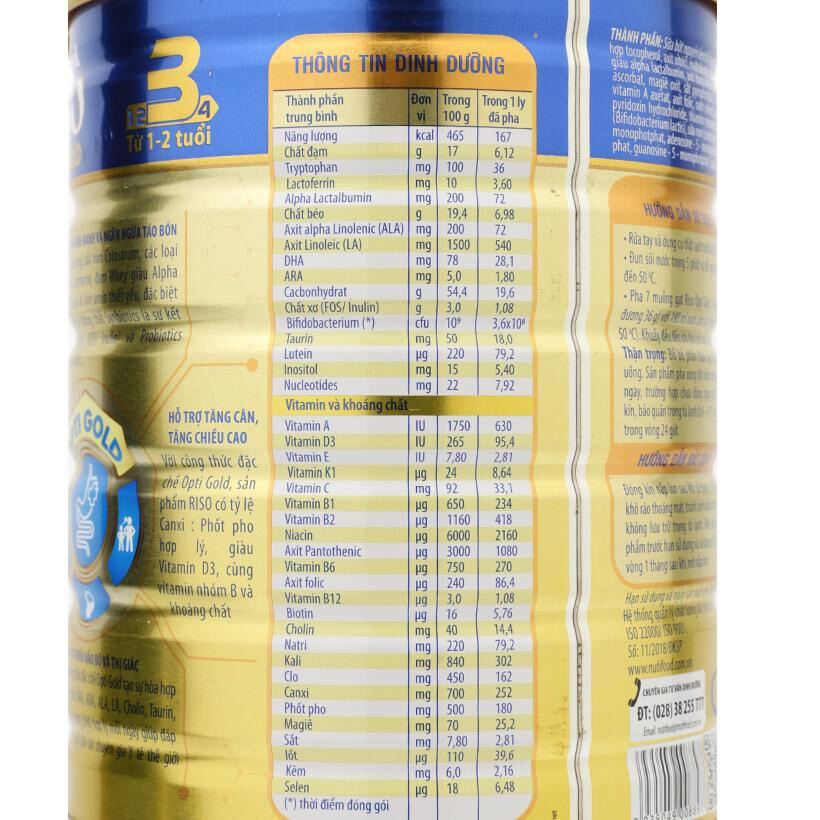 [Hoàn tiền 12%] Sữa Bột Riso Opti gold 1 850g