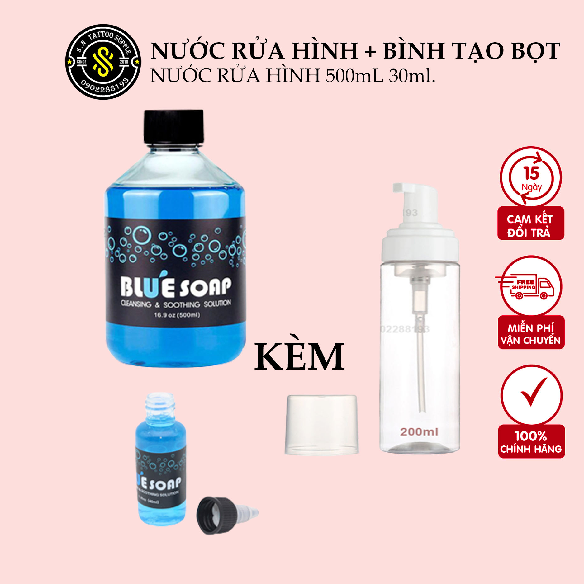 Hoàn tiền 15% - nước rửa hình 500ml 30ml + bình tạo bọt 💗freeship💗 bình tạo bọt nước rửa hình xăm