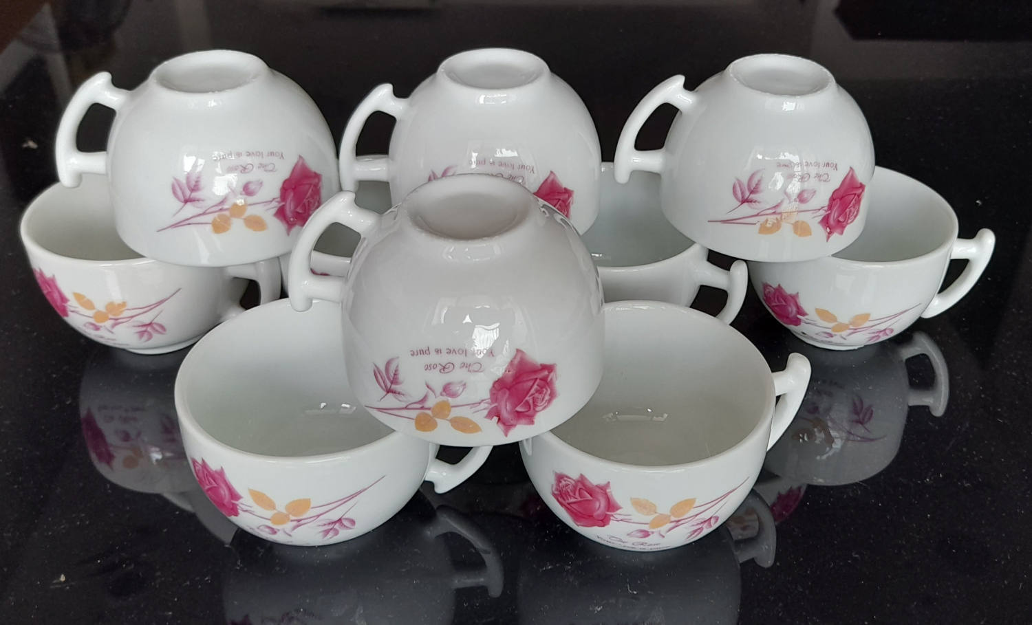 10 Chén trà (ly, tách) Hoa Hồng đỏ, hàng bình dân, giá rẻ