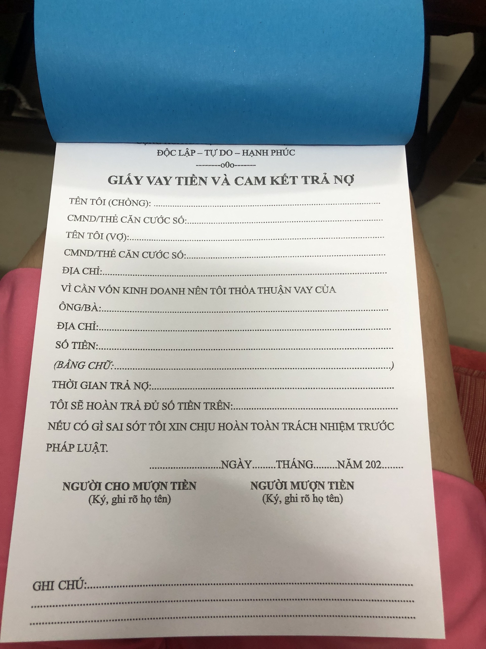 Giấy Vay Tiền Và Cam Kết Trả Nợ