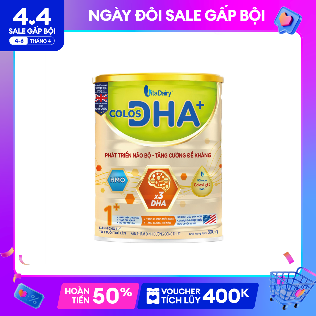 Vitadairy Sữa Colos DHA 800gr đủ loại cho bé (Mã Qr tích xu, date 2026)