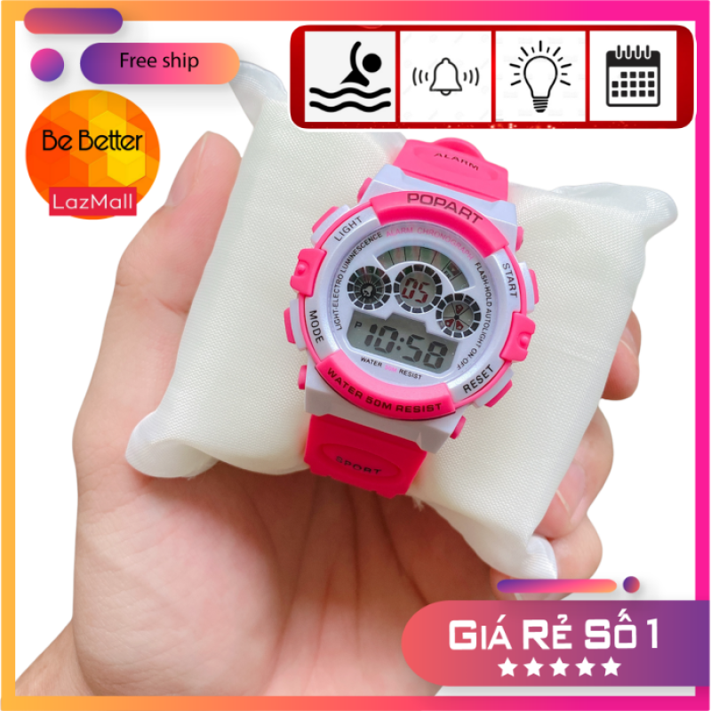 Đồng hồ trẻ em POPART chống nước BAO BƠI LẶN HỒ BƠI có đèn Led 7 màu tuỳ chỉnh dành cho bé gái