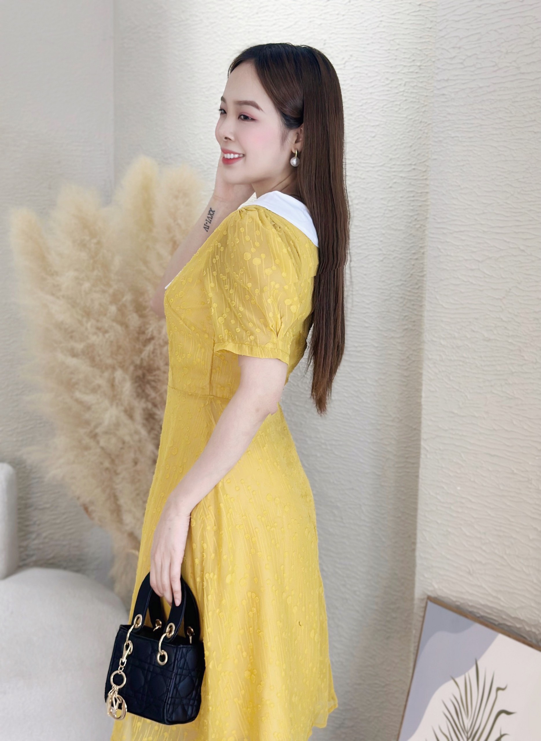 Đầm xòe voan giọt nước phối cổ trắng Misa - MS0263