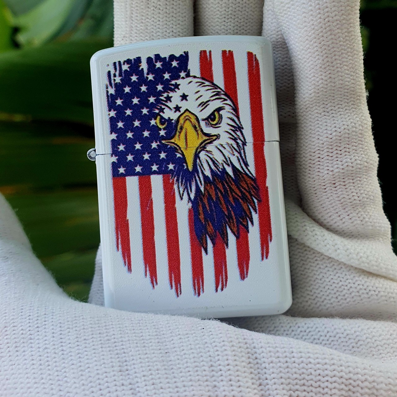 Bật Lửa Zippo Sơn Tĩnh Điện Trắng Đại Bàng Mỹ Mẫu 01 Đời A-24 ( Tặng Kèm Đá Bấc) Hộp Quẹt Zippo Sưu Tầm