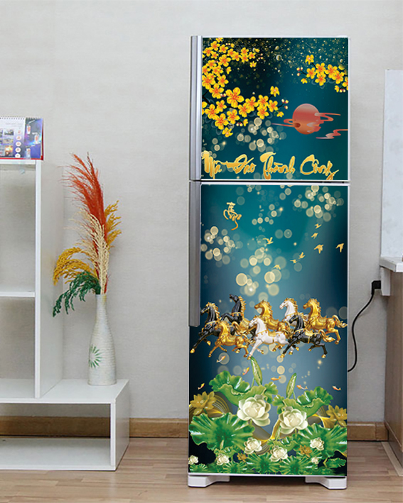 Decal cao cấp chống thấm dán tủ lạnh - Mẫu Xuân 2023