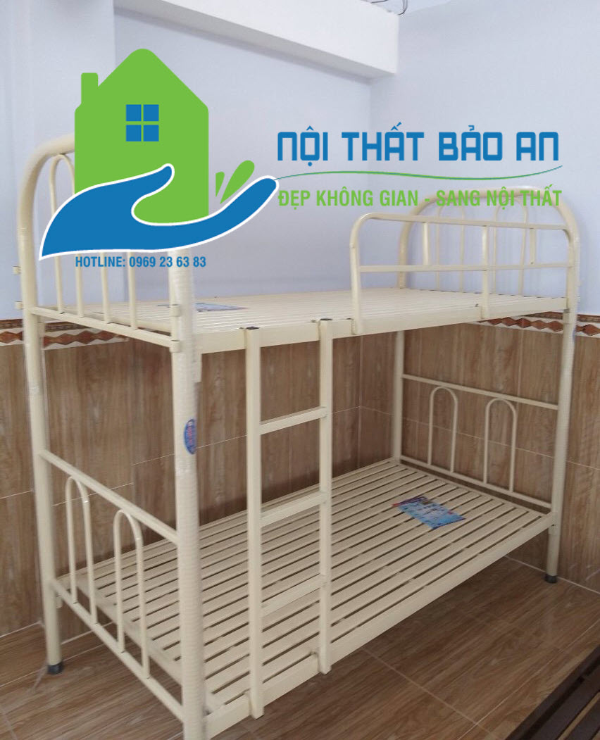 [HCM] Giường sắt hai tầng 1M2 màu kem