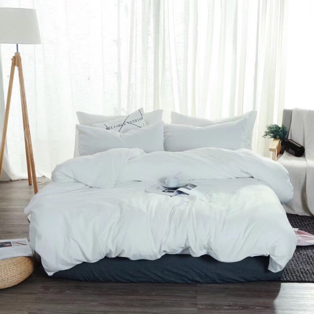 SET 4 MÓN CHĂN GA GỐI ĐŨI COTTON CAO CẤP MÀU TRẮNG THANH NHÃ