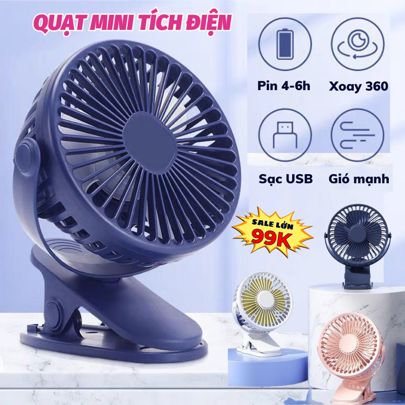 Quạt tích điện mini quạt kẹp bàn 3 chế độ gió siêu mát - quạt kẹp bàn - quạt mini
