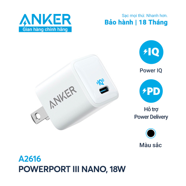 Sạc ANKER PowerPort III Nano 18W 1 cổng USB-C PiQ 3.0 tương thích PD - A2616