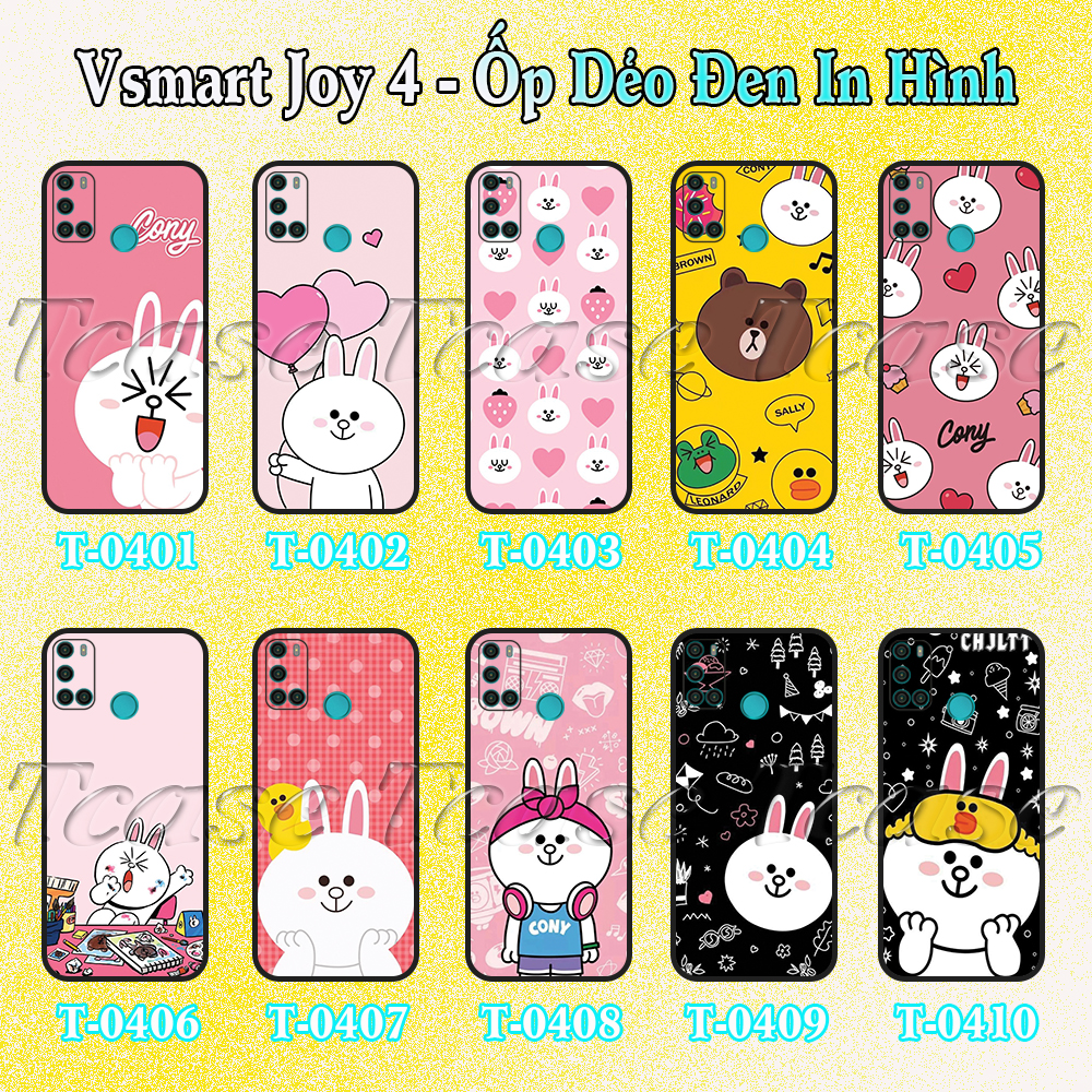 [HCM]Ốp lưng Vsmart Joy 4 - Ốp dẻo đen in hình thỏ cute cute