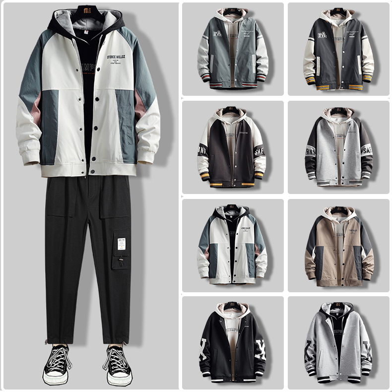 Bộ Đồ Nỉ Nam Áo Khoác Bomber Áo Khoác Nhẹ Tay Phối Sọc Chữ Kết Hợp Quần Jogger Túi Hộp Rút Gấu Năng Động Hot Trend Thời Trang FASHION4MENHCM SET NAM 90000179