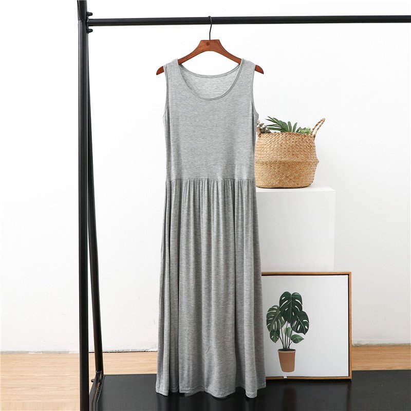 Đầm bầu thun trơn basic, đầm dáng dài maxi, vải mềm mịn thoáng mát Db20