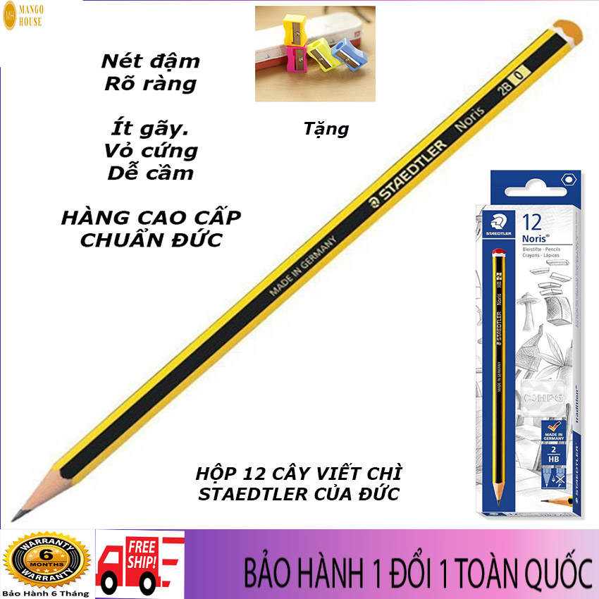 12 cây Bút chì Đức Steadlter 2B - Hàng cao cấp Nét đậm, rõ ràng, gỗ tốt, chì xịn, không gãy-Tặng kèm 1 gọt chì cute-Mango House shop-Bút chì, viết chì, bút chì 2B, bút chì HB, bút chì kim,bút chì bấm, bút chì vẽ nghiệp , bút chì cute.