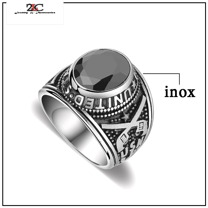 Nhẫn nam inox quân đội mỹ đá đen cá tính không đen- qcnn13