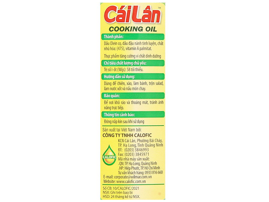 Dầu thực vật tinh luyện Cái Lân can 5 lít