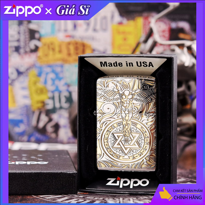 Bật lửa Zippo khắc Thiên Thần bản tiêu chuẩn mạ Chrome