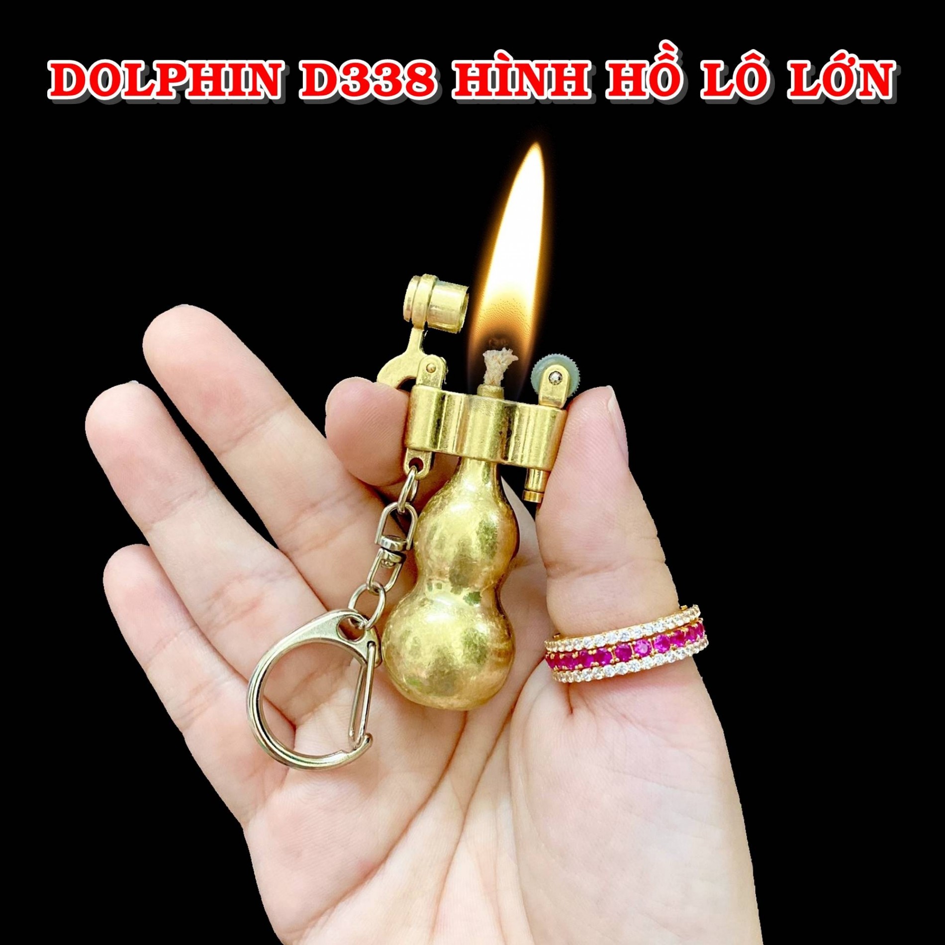 Bật lửa móc khóa hình hồ lô vàng - xài xăng