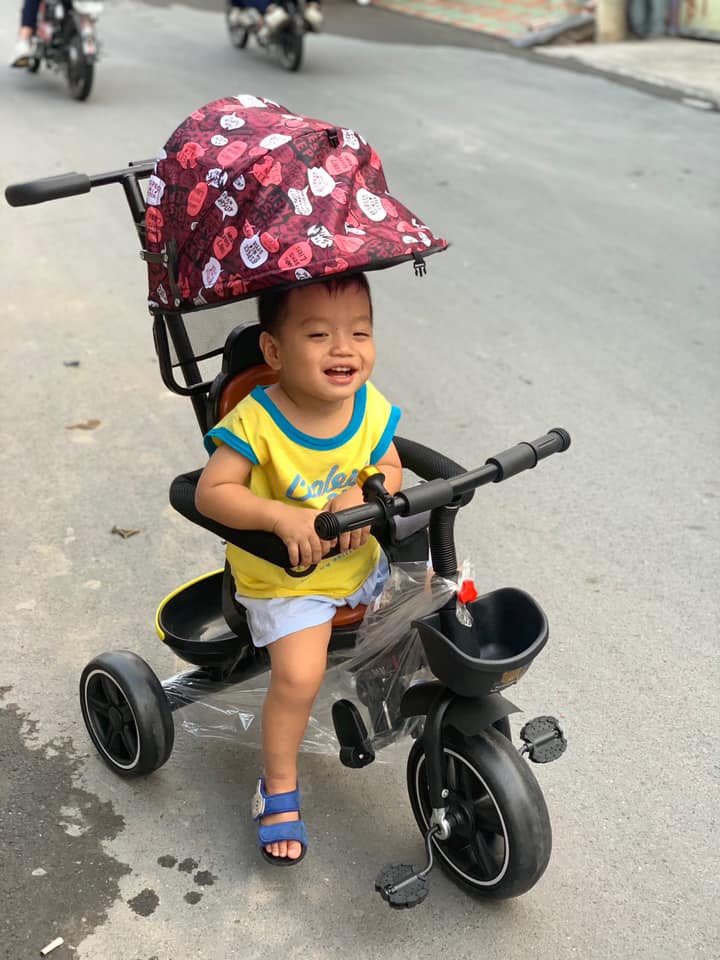 Xe đạp 3 bánh có mái che và tay đẩy