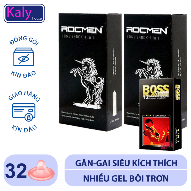 Bộ 2 hộp Bao Cao Su Gai Gân Kéo Dài Thời Romen Đen + Tặng 1 hộp Bao Cao Su Cho Bos 4 in1 Gân Gai Kéo Dài Thời Gian Hộp 12 Cái Kalyhouse