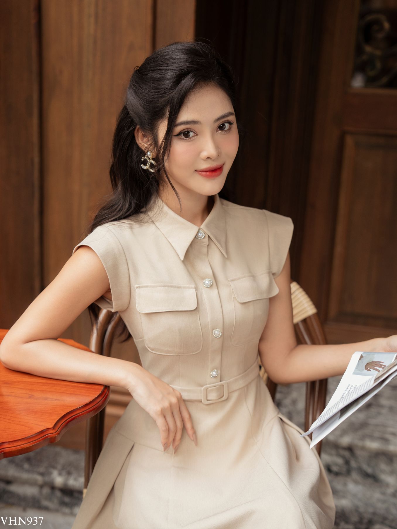 Váy cổ đức tay chờm túi ốp đai eo TIINSTORE VHN937