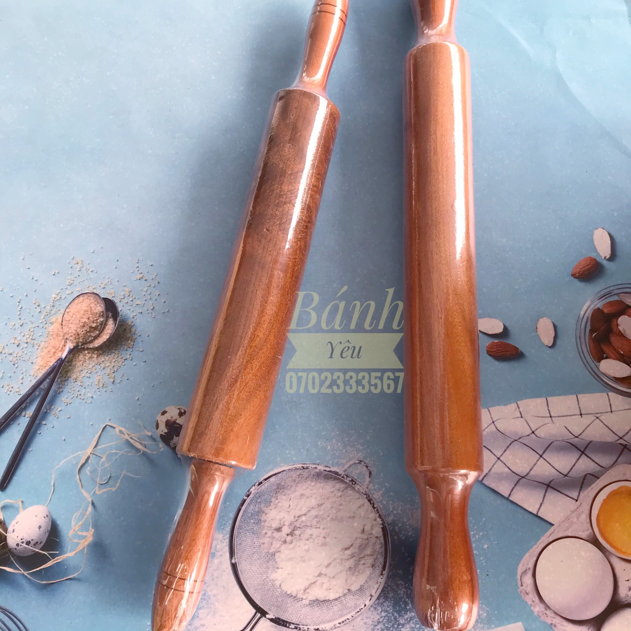 Cây lăn bột ( cán bột ) gỗ xà cừ dụng cụ làm bánh