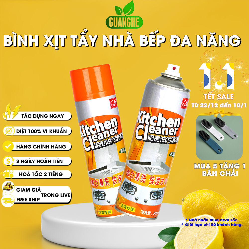 Bình xịt tẩy dầu mỡ nhà bếp rửa vệ sinh máy hút mùi chai nước lau bếp ga Kitchen Cleaner Guanghe 500ml khử mùi diệt khuẩn