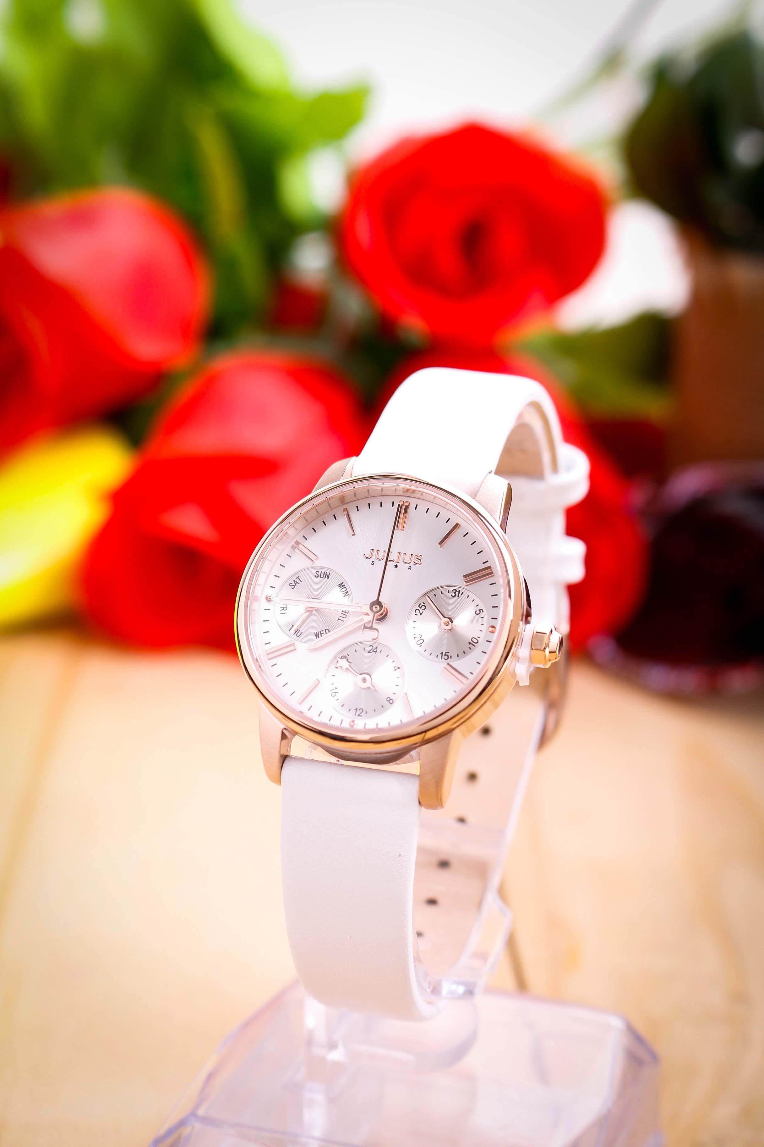ĐỒNG HỒ NỮ JS-023A JULIUS STAR HÀN QUỐC DÂY DA (TRẮNG)