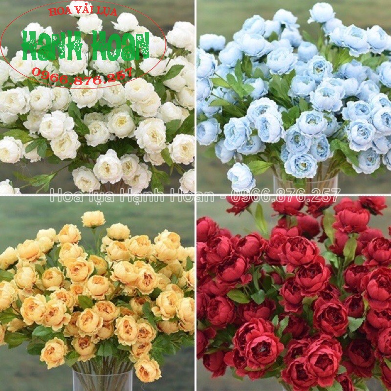 Cành hoa Hồng trà 7 bông cao 70cm- hoa lụa cao cấp