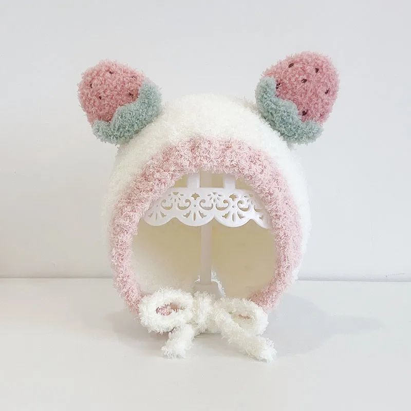 (M05) Mũ len tai hoa quả buộc dây siêu kute, mũ siêu ấm cho bé