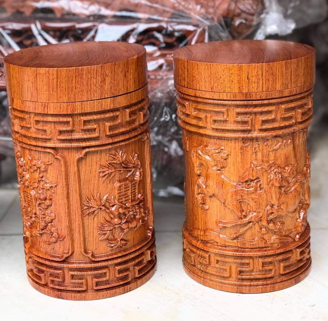Hộp Đựng Chè Gỗ Hương Cao Cấp cao 20cm
