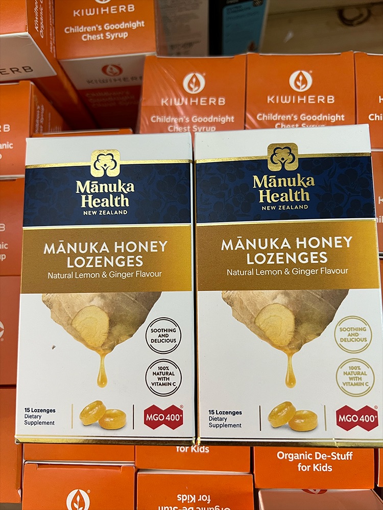 Siêu Thị Newzealand-Kẹo ngậm mật ong vị chanh gừng- Kẹo Ngậm Gừng Mật Ong ManukaHealthy 15v