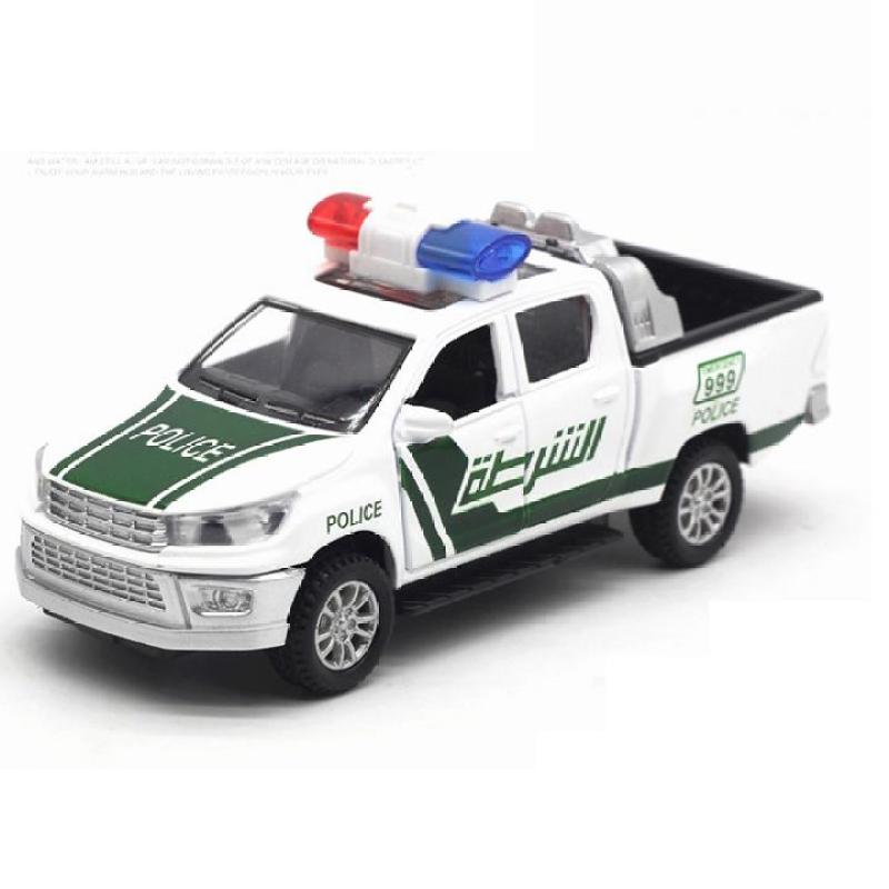 Quà tặng đồ chơi xe ô tô cảnh sát tỉ lệ 1:32 mô hình bằng sắt có đèn và âm thanh xe chạy cót