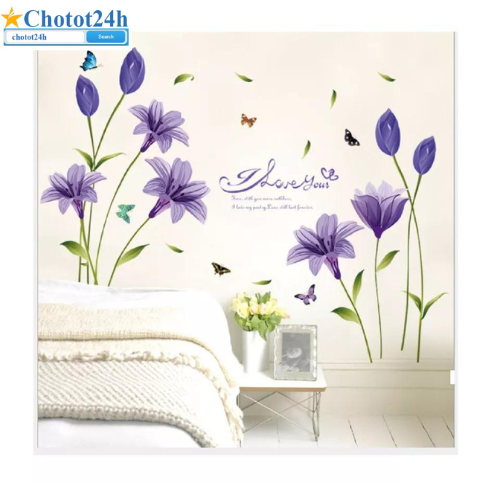 [HCM]Decal dán tường mẫu hoa ly tím WD40